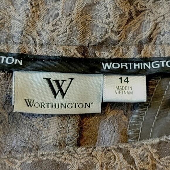 Worthington Brown Damask Patterned Cropped Skinny Pants Size 14 - Picture 5 of 8